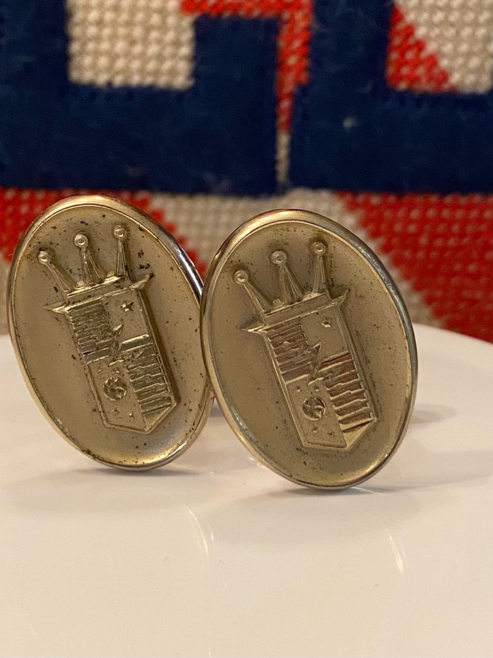 Gold-Tone Cadillac Crown Emblem Oval Cufflinks for Men